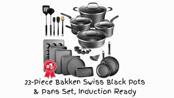 23-Piece Bakken Swiss Black Pots & Pans Set, Induction Ready